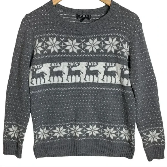 POL Nordic Deer Sweater Womens Fair Isle Reindeer Holiday Christmas Small - Picture 2 of 10